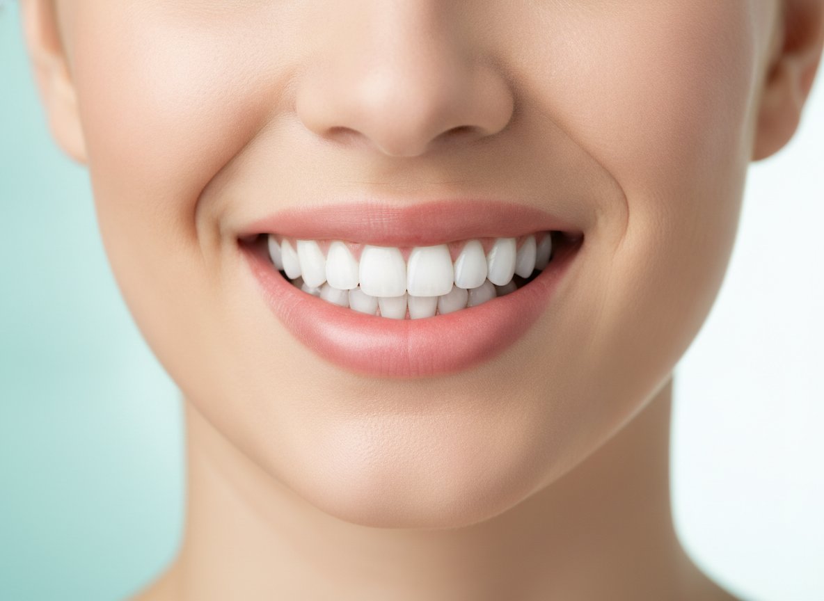 Close-up of a bright, even smile after cosmetic dental treatment at BrightSmile