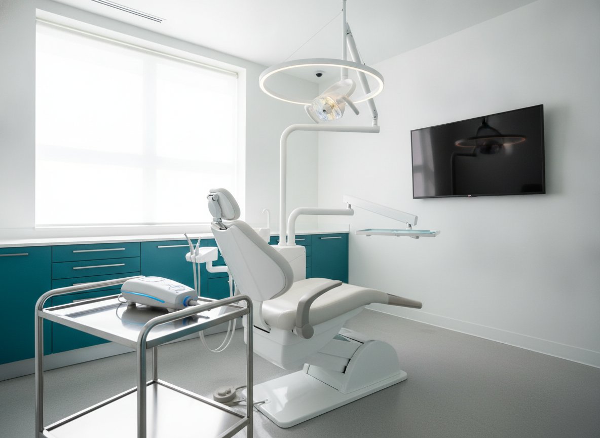 A state-of-the-art BrightSmile treatment room with a modern dental chair and digital imaging technology